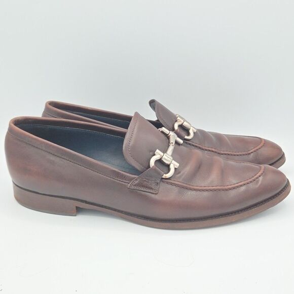 SALVATORE FERRAGAMO BROWN HORSE BIT MENS LOAFER DRESS SHOE VIBRAM SIZE 10D - Picture 5 of 11